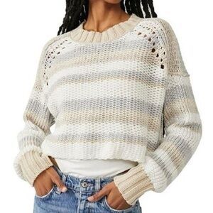 Free People Cream and Tan Knit Sweater Size M